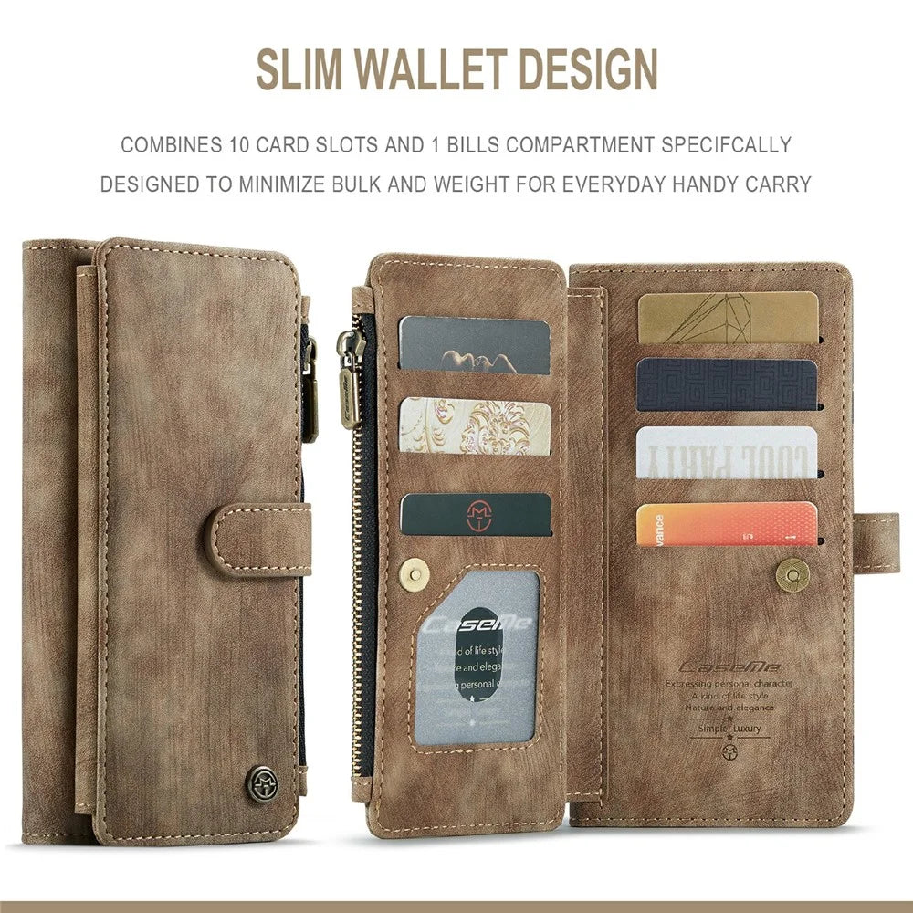 For iPhone 11 Pro Max Phone Cases with Strap CASEME C30 Zipper Multiple Card Holder PU Leather Cover - Brown - 4