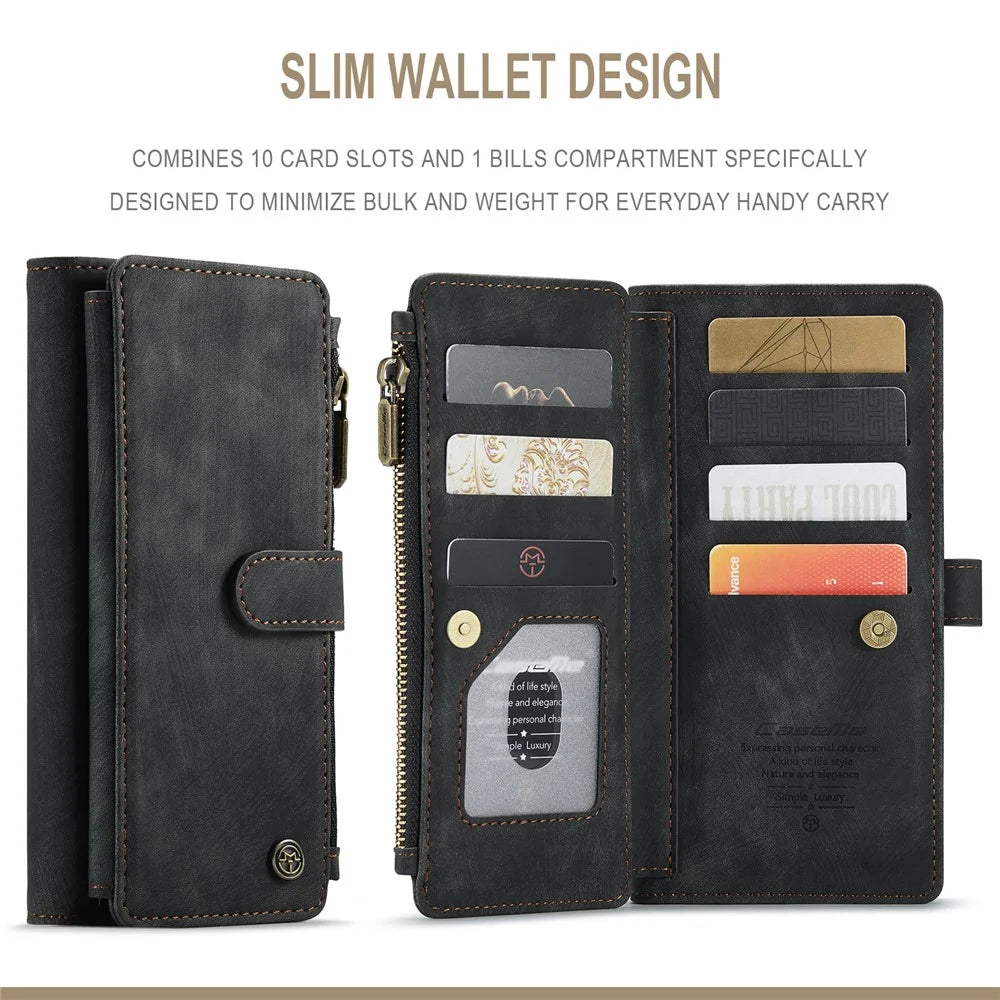 For iPhone 11 Phone Cases with Strap CASEME C30 Zipper Multiple Card Holder PU Leather Cover - Black - 4