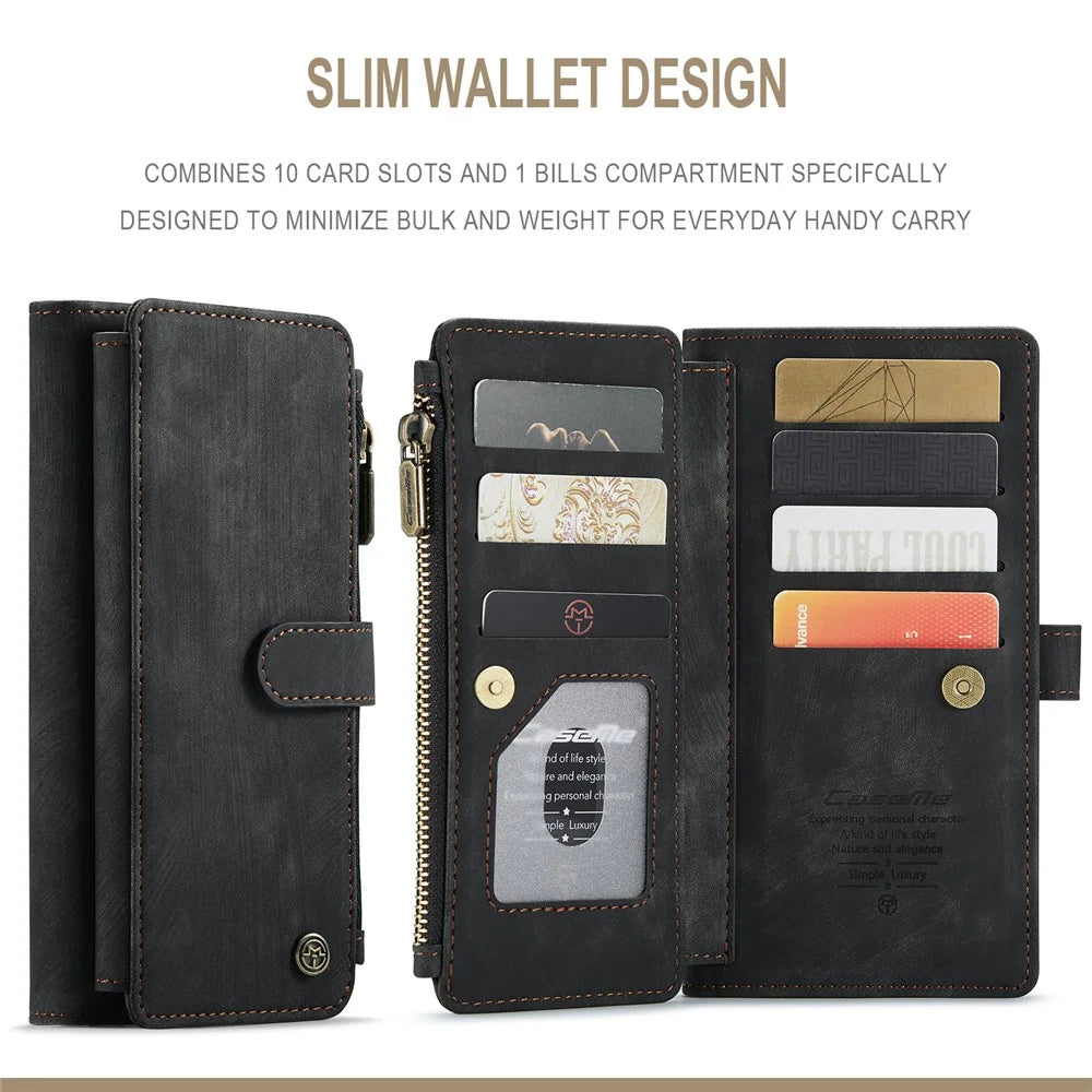 For iPhone 6 Plus / 7 Plus / 8 Plus Phone Cases with Strap CASEME C30 Zipper Multiple Card Holder PU Leather Cover - Black - 4