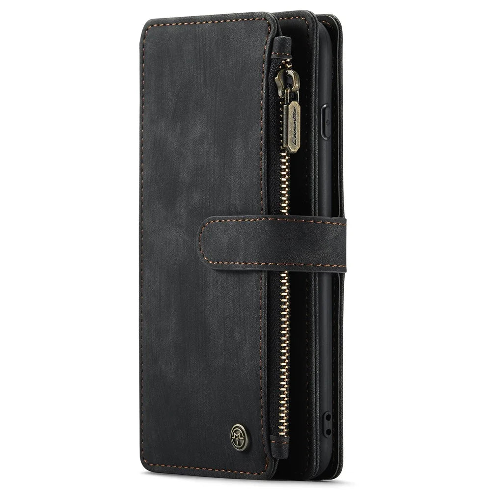 For iPhone 6 Plus / 7 Plus / 8 Plus Phone Cases with Strap CASEME C30 Zipper Multiple Card Holder PU Leather Cover - Black - 7