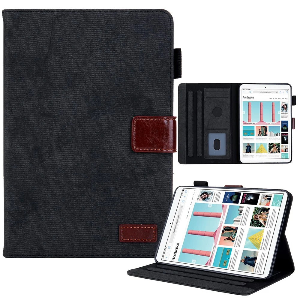 Cloth Texture Card Slots PU Leather Business Folio Stand Cover with Auto Wake / Sleep for iPad mini (2024) / mini (2021) - Black - 1