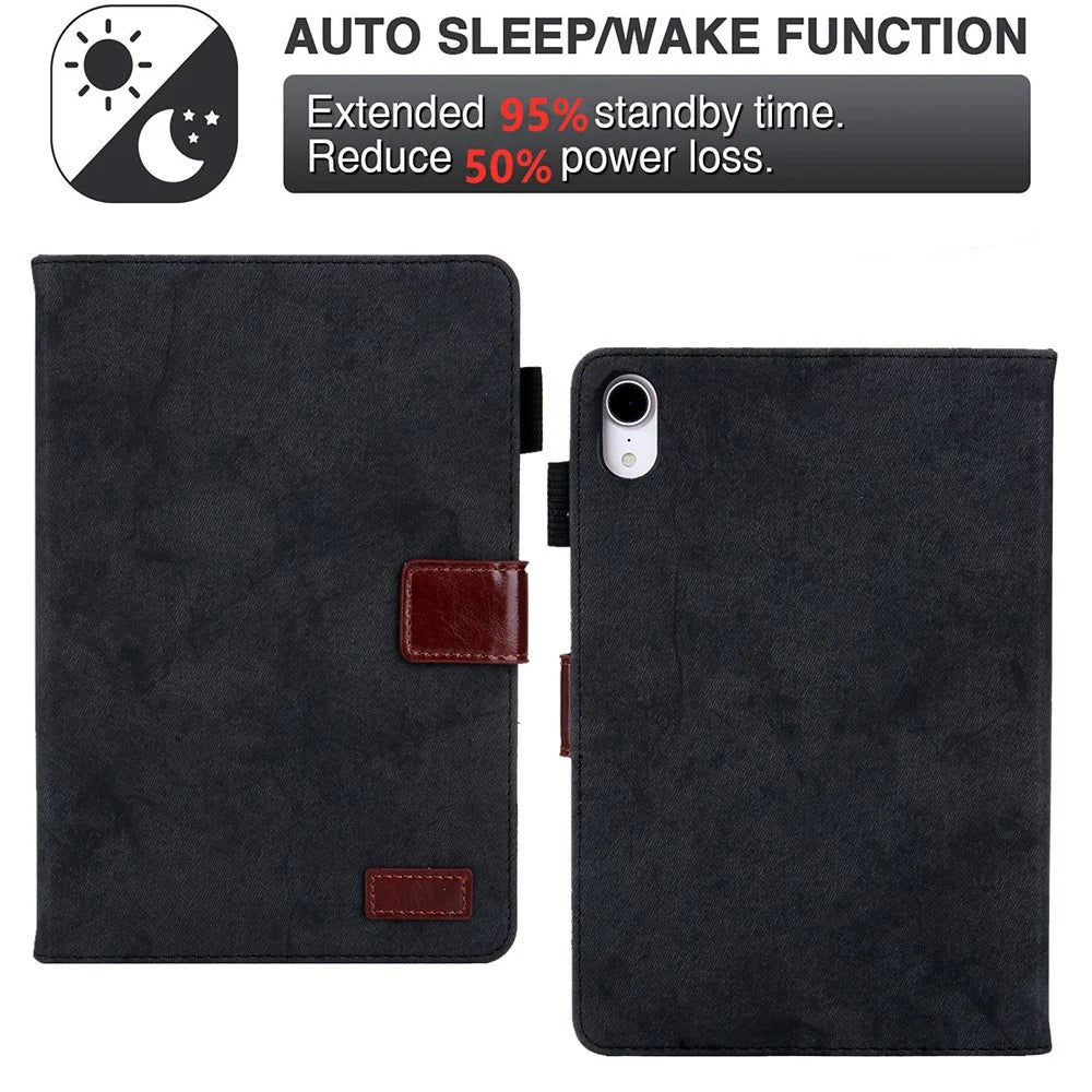 Cloth Texture Card Slots PU Leather Business Folio Stand Cover with Auto Wake / Sleep for iPad mini (2024) / mini (2021) - Black - 7