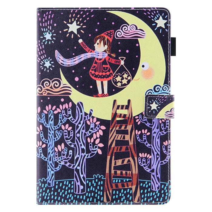 Stand Cross Texture Pattern Printing Leather Case with Auto Wake / Sleep for iPad mini (2024) / mini (2021) - Girl on The Moon - 2