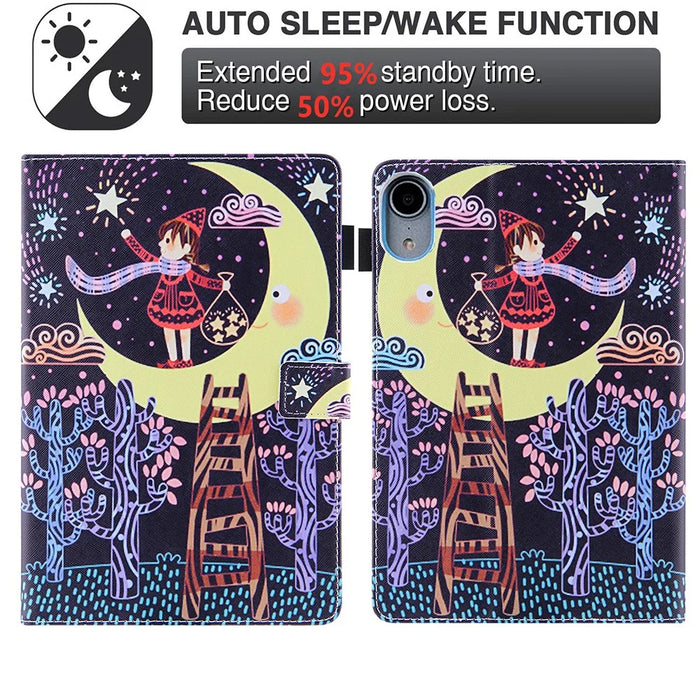 Stand Cross Texture Pattern Printing Leather Case with Auto Wake / Sleep for iPad mini (2024) / mini (2021) - Girl on The Moon - 5