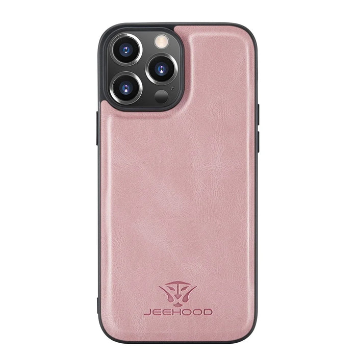 JEEHOOD Well-protected Anti-fall Magnetic Detachable 2-in-1 Hybrid Case with Zippered Wallet Kickstand for iPhone 13 Pro 6.1 inch - Pink - 2