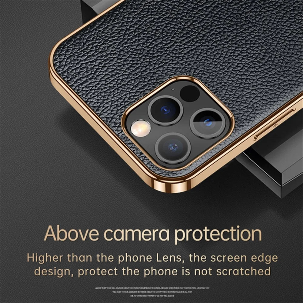 SULADA Electroplating Frame Well-Protected Litchi Texture PU Leather Coated Hybrid Phone Case for iPhone 13 Pro Max 6.7 inch - Black - 5