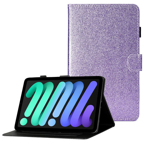 Glittery Powder Card Slots Stand PU Leather + TPU Shell for iPad mini (2024) / mini (2021) - Purple - 1
