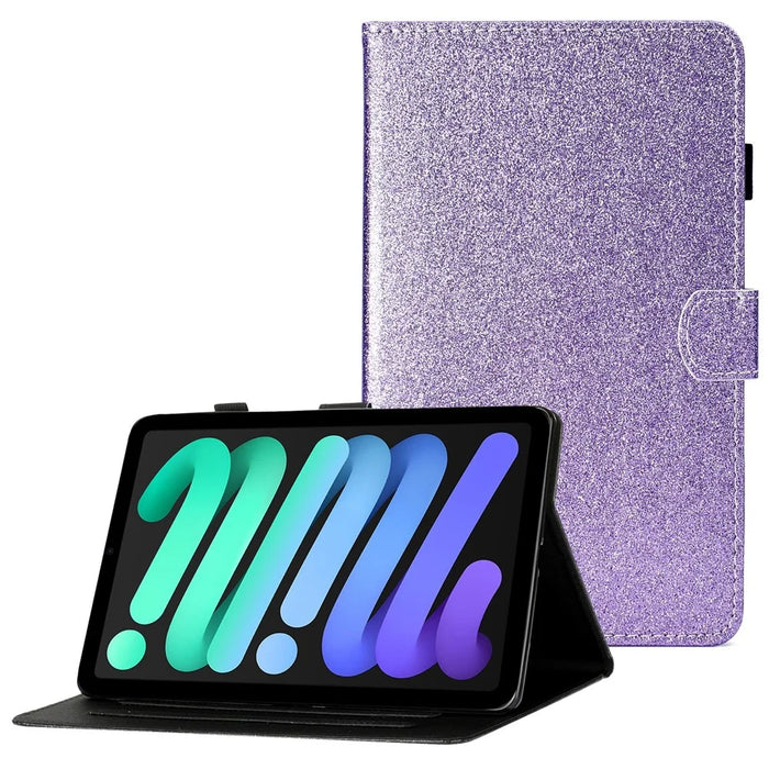 Glittery Powder Card Slots Stand PU Leather + TPU Shell for iPad mini (2024) / mini (2021) - Purple - 1