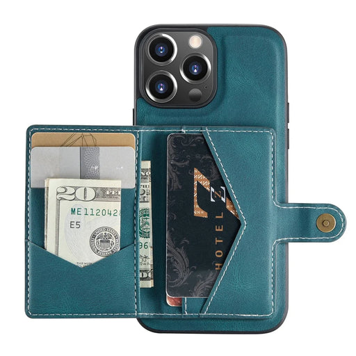 JEEHOOD Anti-drop Magnetic Clasp Kickstand Wallet Design Detachable 2-in-1 Leather Coated TPU Phone Case for iPhone 13 Pro Max 6.7 inch - Green - 1