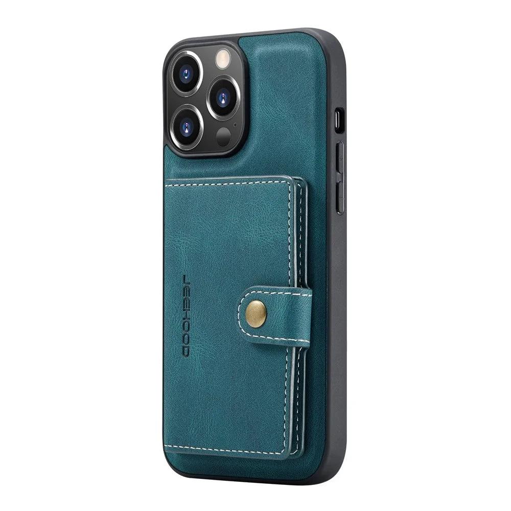 JEEHOOD Anti-drop Magnetic Clasp Kickstand Wallet Design Detachable 2-in-1 Leather Coated TPU Phone Case for iPhone 13 Pro Max 6.7 inch - Green - 3