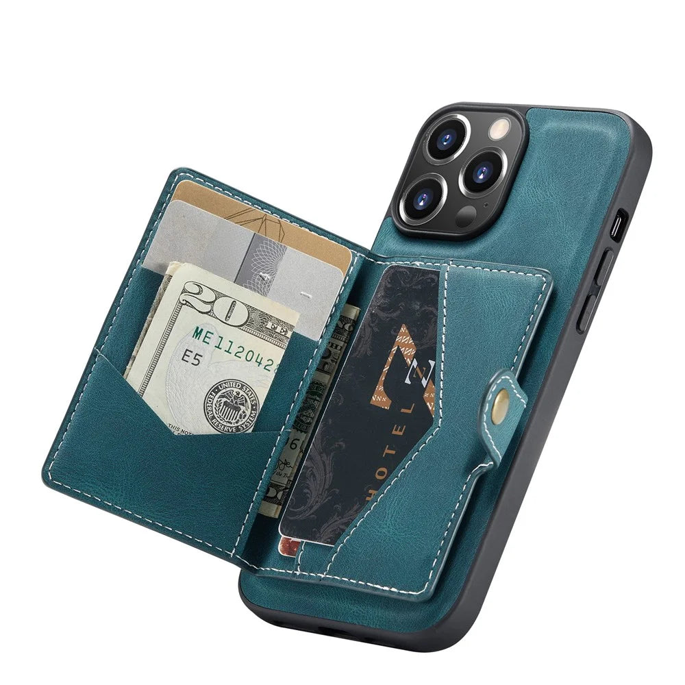 JEEHOOD Anti-drop Magnetic Clasp Kickstand Wallet Design Detachable 2-in-1 Leather Coated TPU Phone Case for iPhone 13 Pro Max 6.7 inch - Green - 7