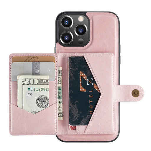 JEEHOOD Detachable 2-in-1 Phone Case Kickstand Wallet Magnetic Design Leather Coated TPU Phone Cover for iPhone 13 6.1 inch - Rose Gold - 1