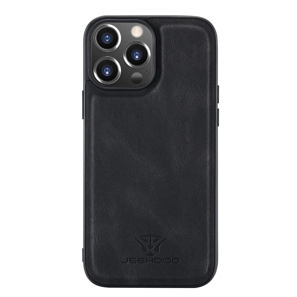 JEEHOOD Shock-proof Detachable 2-in-1 Phone Case Kickstand Wallet Magnetic Design Leather Coated TPU Phone Cover for iPhone 13 Pro 6.1 inch - Black - 2