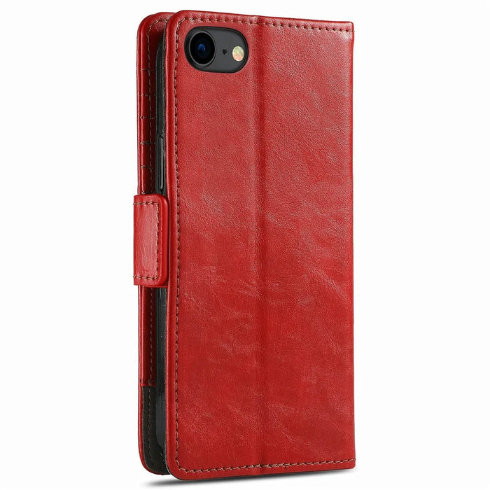 For iPhone SE (2022) / SE (2020) / 8 / 7 / 6 Phone Cases CASENEO PU Leather Cover Stand with RFID Blocking Wallet - Red - 3