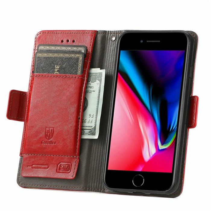 For iPhone SE (2022) / SE (2020) / 8 / 7 / 6 Phone Cases CASENEO PU Leather Cover Stand with RFID Blocking Wallet - Red - 4