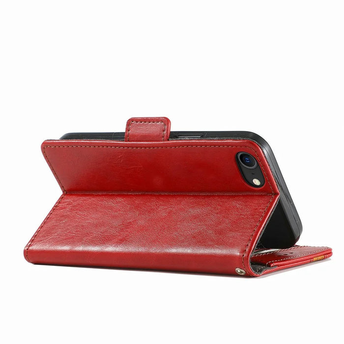 For iPhone SE (2022) / SE (2020) / 8 / 7 / 6 Phone Cases CASENEO PU Leather Cover Stand with RFID Blocking Wallet - Red - 5
