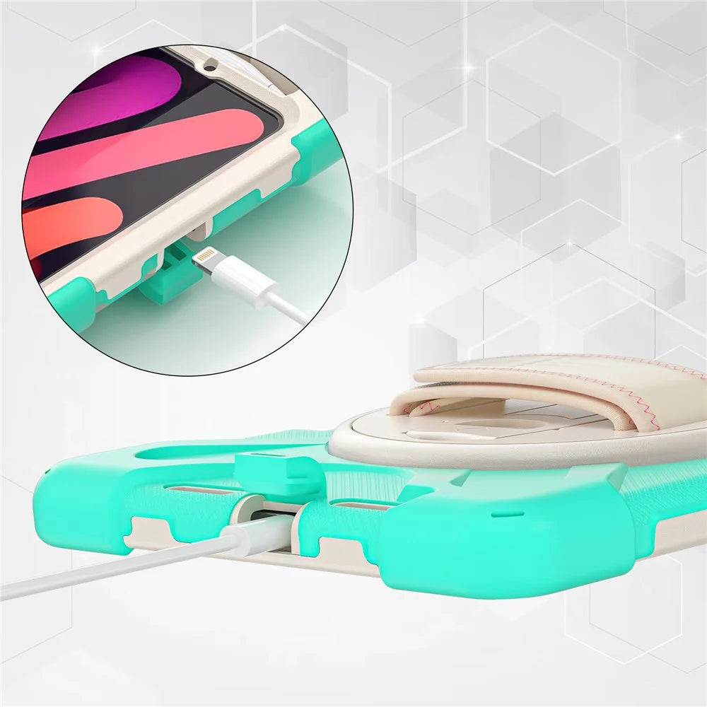 PC + Silicone Hybrid Case Cover Shell with Hand Band 360° Swiveling Kickstand for iPad mini (2024) / mini (2021) - Mint Green - 3