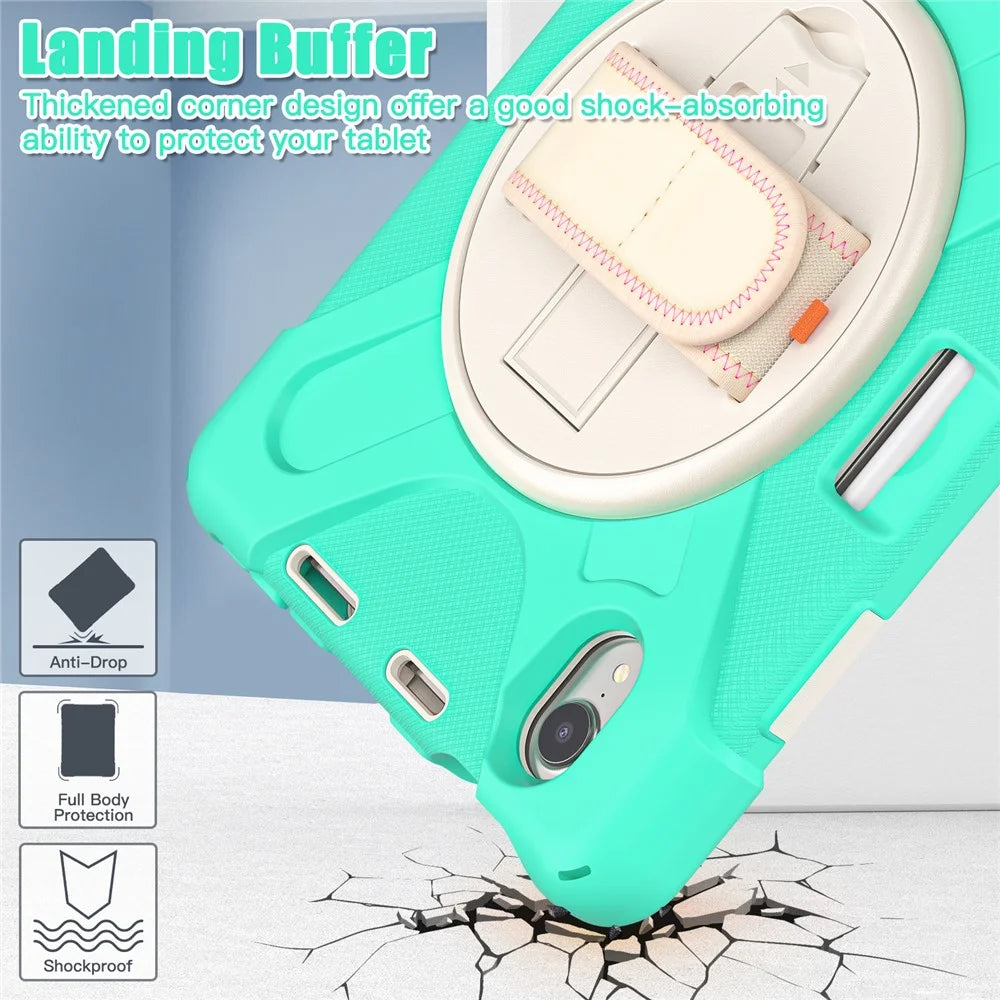 PC + Silicone Hybrid Case Cover Shell with Hand Band 360° Swiveling Kickstand for iPad mini (2024) / mini (2021) - Mint Green - 4