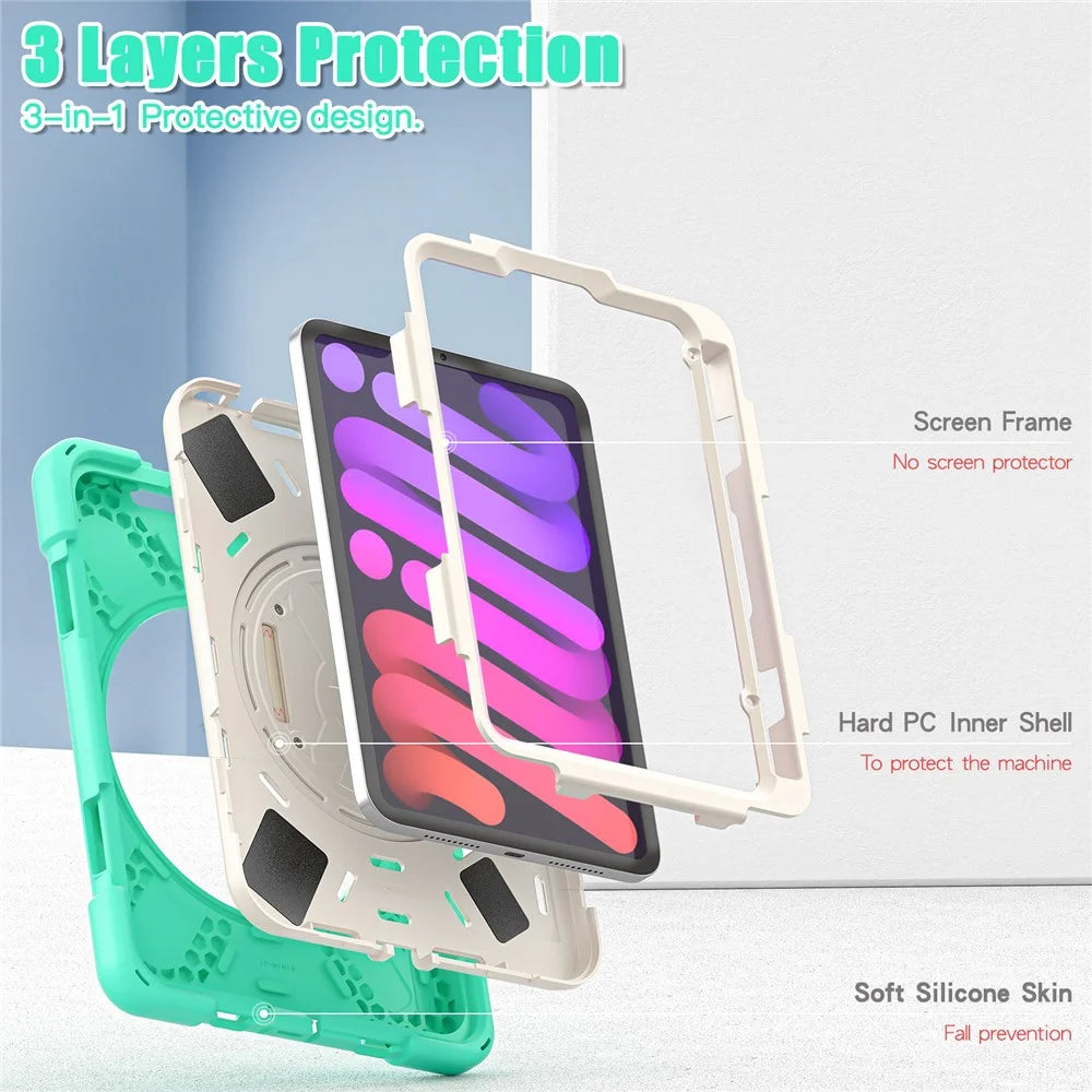 PC + Silicone Hybrid Case Cover Shell with Hand Band 360° Swiveling Kickstand for iPad mini (2024) / mini (2021) - Mint Green - 5