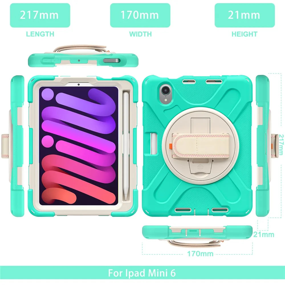 PC + Silicone Hybrid Case Cover Shell with Hand Band 360° Swiveling Kickstand for iPad mini (2024) / mini (2021) - Mint Green - 7