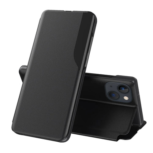 Phone Case Folio Flip PU Leather Stand Cover for iPhone 13 6.1 inch - Black - 1