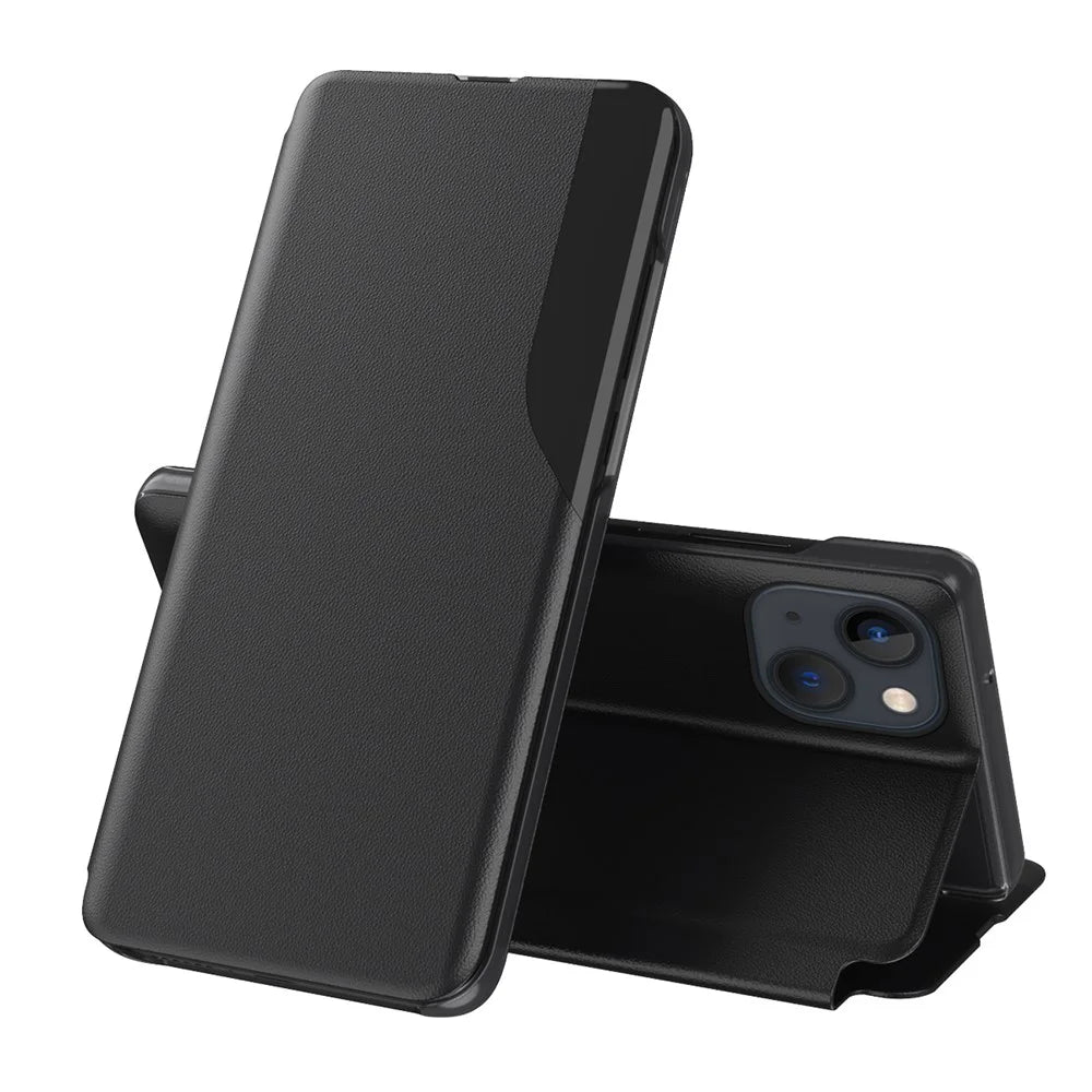 Phone Case Folio Flip PU Leather Stand Cover for iPhone 13 6.1 inch - Black - 1
