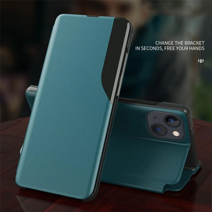 Phone Case Folio Flip PU Leather Stand Cover for iPhone 13 6.1 inch - Black - 3