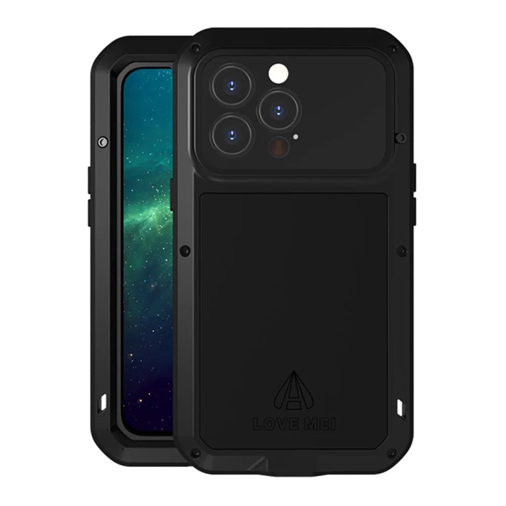 LOVE MEI Multi-Protection Shockproof Dropproof Dustproof Phone Protective Case with Tempered Glass Film for iPhone 13 Pro 6.1 inch - Black - 1
