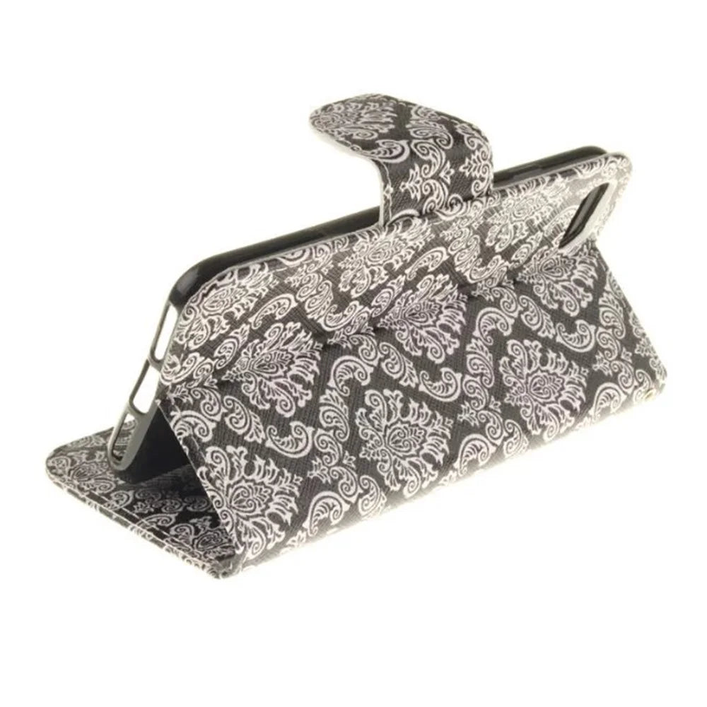 Patterned Card Holder Leather Case for iPhone SE (2020)/SE (2022)/8/7 4.7 inch - Damask Flowers - 7