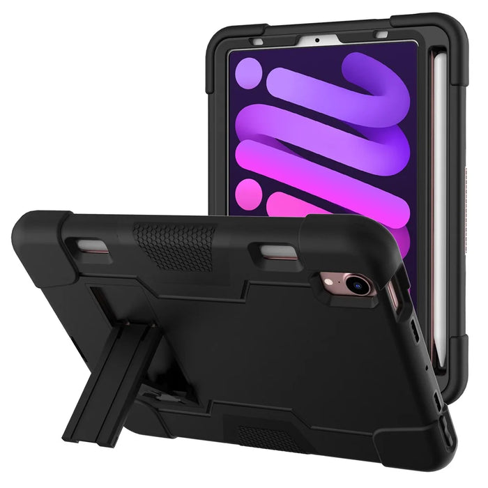 Contrast Color PC + TPU + Silicone Shockproof Tablet Case Cover with Kickstand for iPad mini (2024) / mini (2021) - Black / Black - 1
