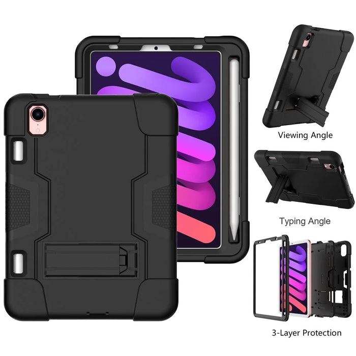 Contrast Color PC + TPU + Silicone Shockproof Tablet Case Cover with Kickstand for iPad mini (2024) / mini (2021) - Black / Black - 3