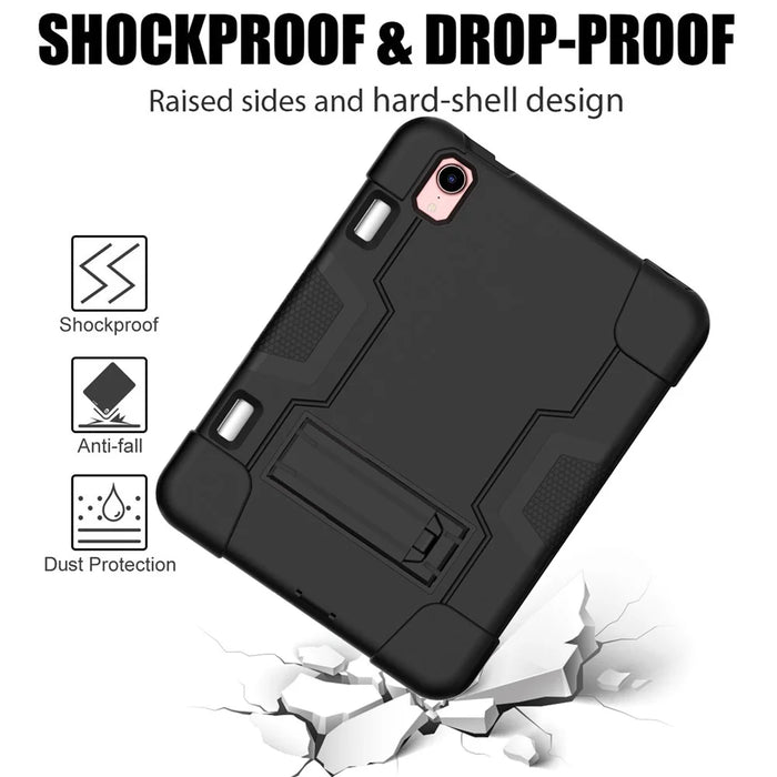 Contrast Color PC + TPU + Silicone Shockproof Tablet Case Cover with Kickstand for iPad mini (2024) / mini (2021) - Black / Black - 4