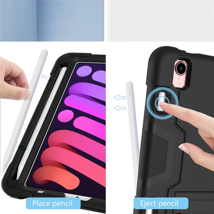 Contrast Color PC + TPU + Silicone Shockproof Tablet Case Cover with Kickstand for iPad mini (2024) / mini (2021) - Black / Black - 5