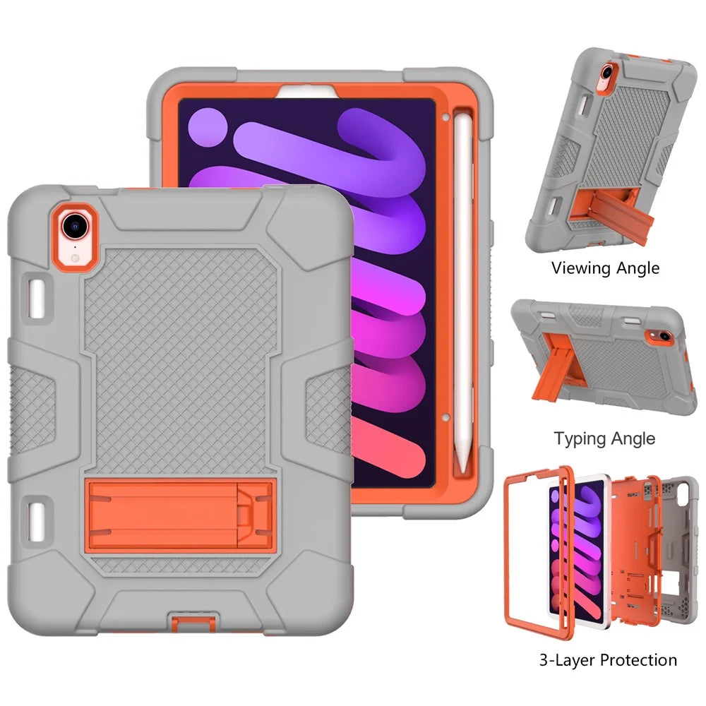 PC + TPU + Silicone Contrast Color Kickstand Tablet Case Shell for iPad mini (2024) / mini (2021) - Grey / Orange - 3
