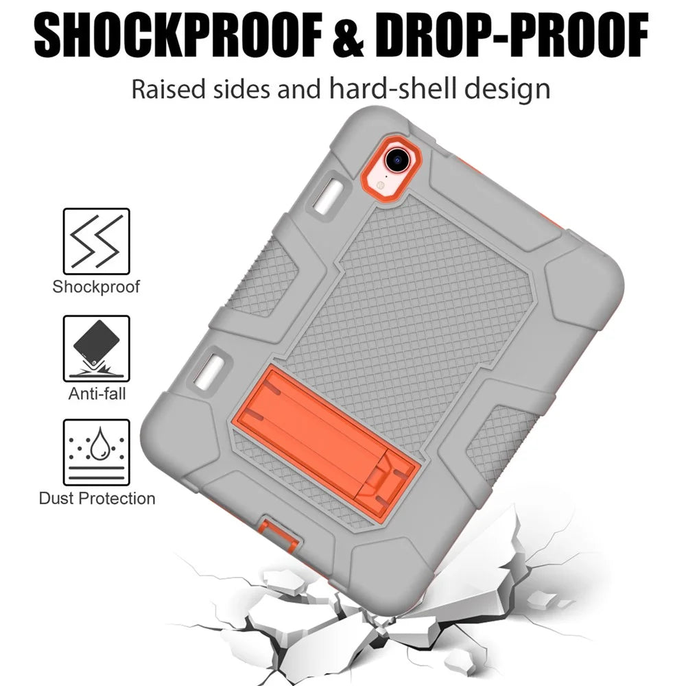 PC + TPU + Silicone Contrast Color Kickstand Tablet Case Shell for iPad mini (2024) / mini (2021) - Grey / Orange - 4