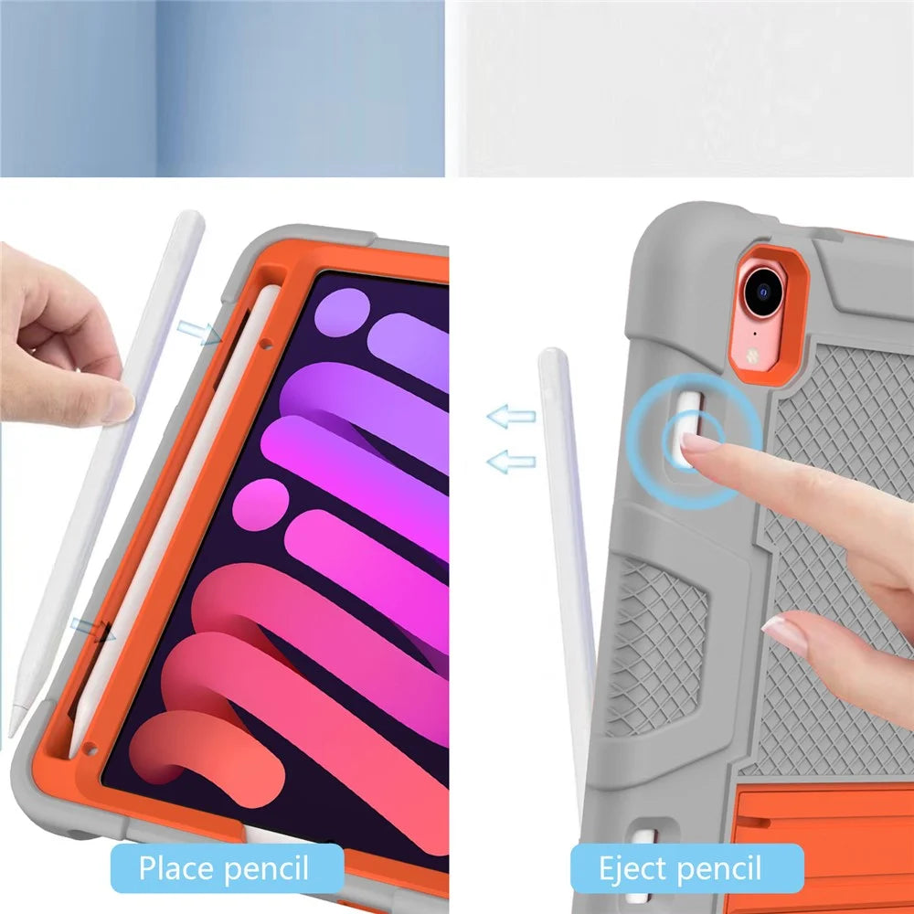 PC + TPU + Silicone Contrast Color Kickstand Tablet Case Shell for iPad mini (2024) / mini (2021) - Grey / Orange - 5