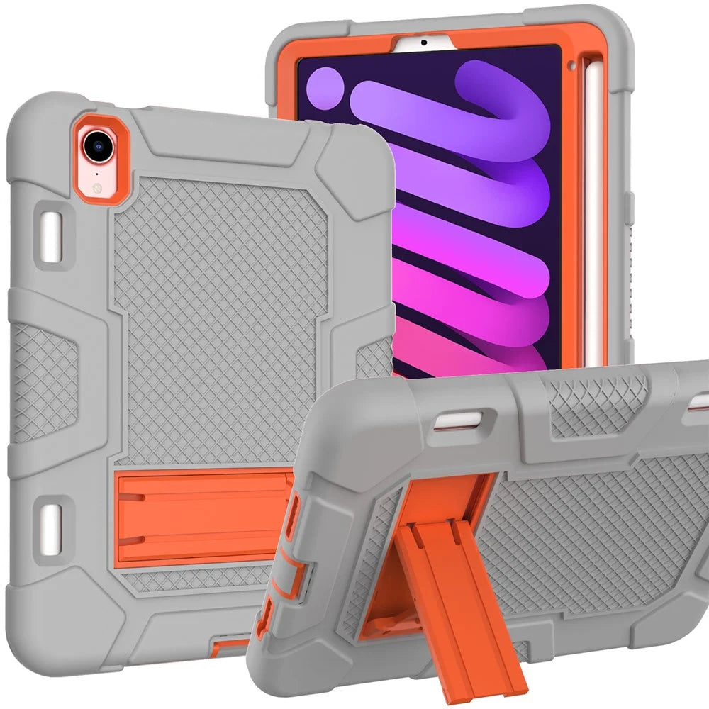 PC + TPU + Silicone Contrast Color Kickstand Tablet Case Shell for iPad mini (2024) / mini (2021) - Grey / Orange - 6