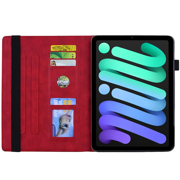 Flower Pattern Imprinting Leather Tablet Stand Cover with Card Slots for iPad mini (2024) / mini (2021) / mini 6 - Red - 4
