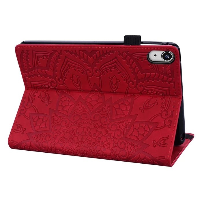 Flower Pattern Imprinting Leather Tablet Stand Cover with Card Slots for iPad mini (2024) / mini (2021) / mini 6 - Red - 6