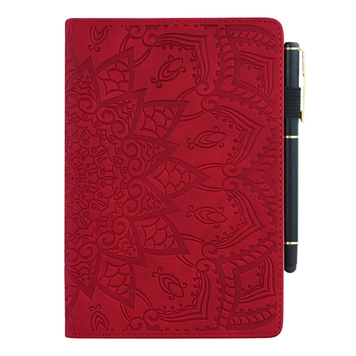 Flower Pattern Imprinting Leather Tablet Stand Cover with Card Slots for iPad mini (2024) / mini (2021) / mini 6 - Red - 7