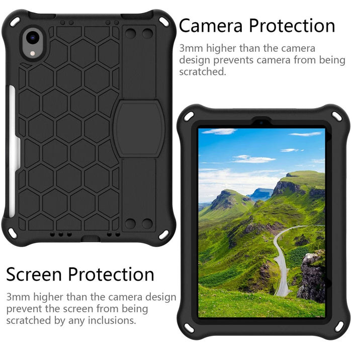 Honeycomb Texture EVA Tablet Shell with Shoulder Strap for iPad mini (2024) / mini (2021) - All Black - 2
