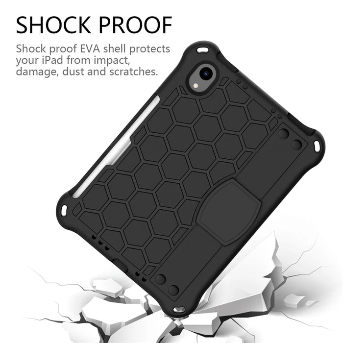 Honeycomb Texture EVA Tablet Shell with Shoulder Strap for iPad mini (2024) / mini (2021) - All Black - 3