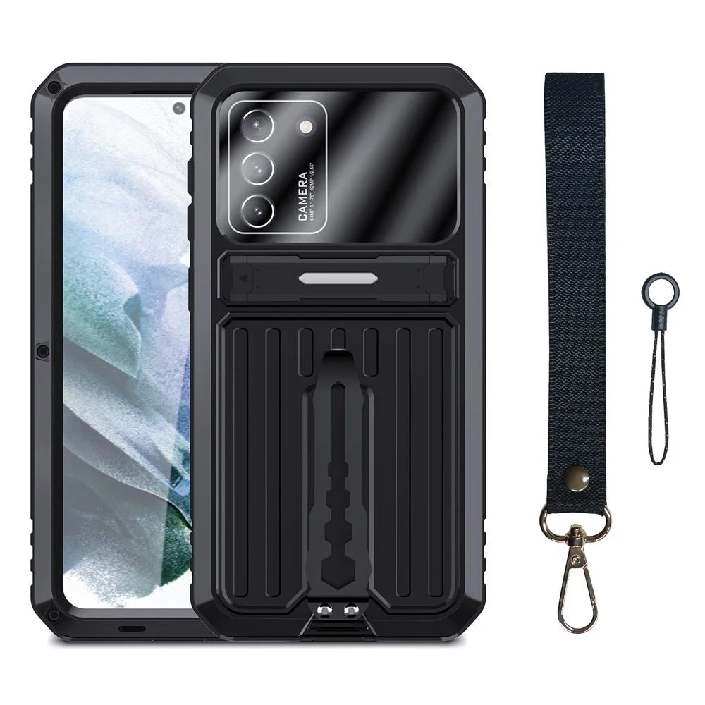 Military Grade Shockproof TPU + Metal Kickstand Hybrid Phone Case Cover with Tempered Glass Screen Protector for Samsung Galaxy S21 4G/5G - Black - 7