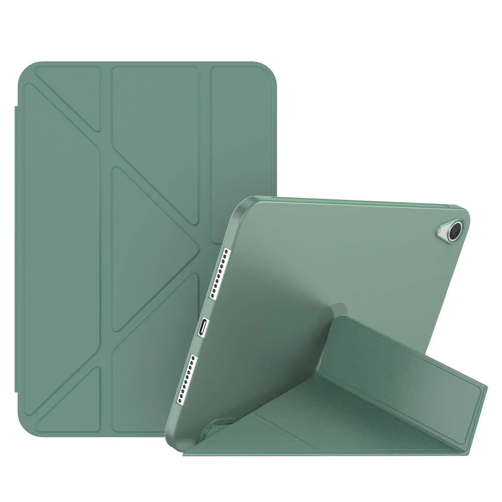 Magnetic Absorption Origami Smart TPU + PU Leather Case Tablet Cover for iPad mini (2024) / mini (2021) - Midnight Green - 1
