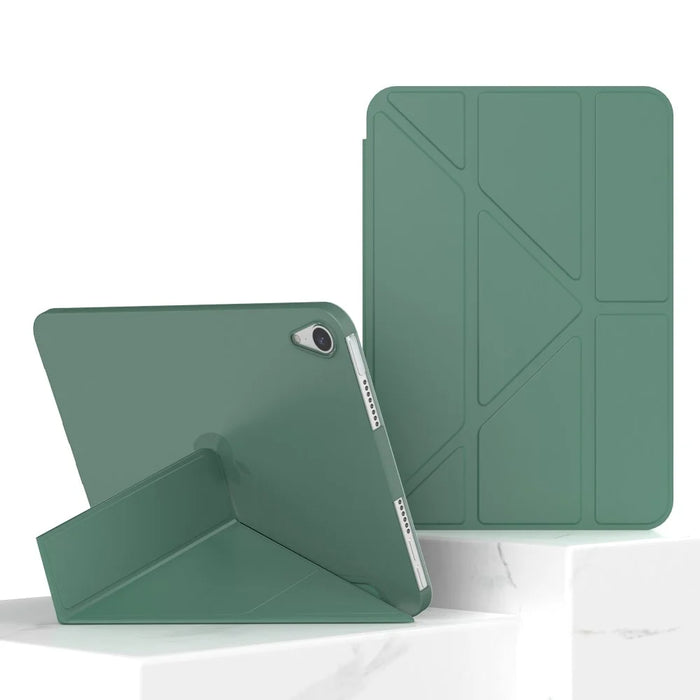 Magnetic Absorption Origami Smart TPU + PU Leather Case Tablet Cover for iPad mini (2024) / mini (2021) - Midnight Green - 2