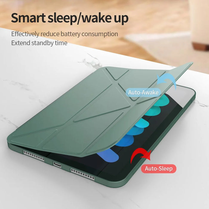 Magnetic Absorption Origami Smart TPU + PU Leather Case Tablet Cover for iPad mini (2024) / mini (2021) - Midnight Green - 3