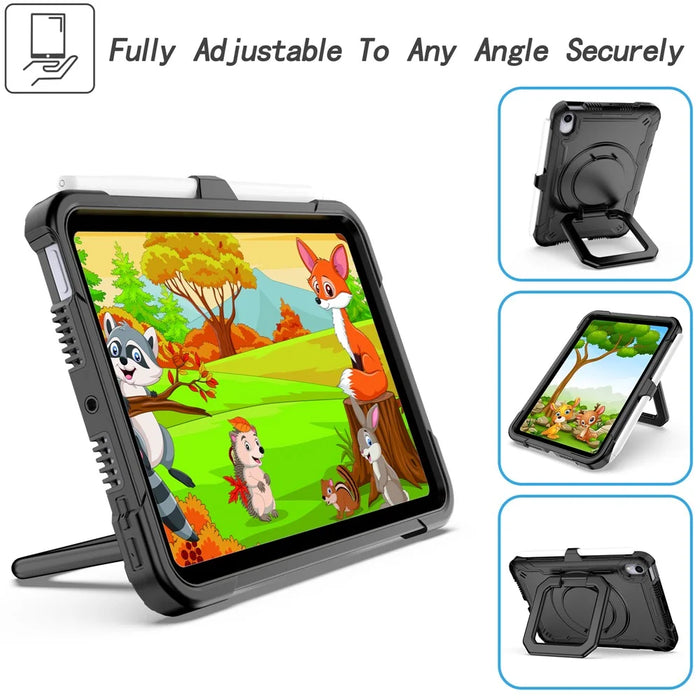 Rotating Kickstand PC + Silicone Tablet Case Cover with Shoulder Strap for iPad mini (2024) / mini (2021) - Black / Black - 2