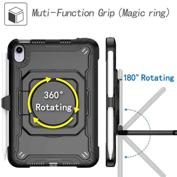 Rotating Kickstand PC + Silicone Tablet Case Cover with Shoulder Strap for iPad mini (2024) / mini (2021) - Black / Black - 3