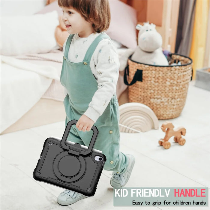 Rotating Kickstand PC + Silicone Tablet Case Cover with Shoulder Strap for iPad mini (2024) / mini (2021) - Black / Black - 6