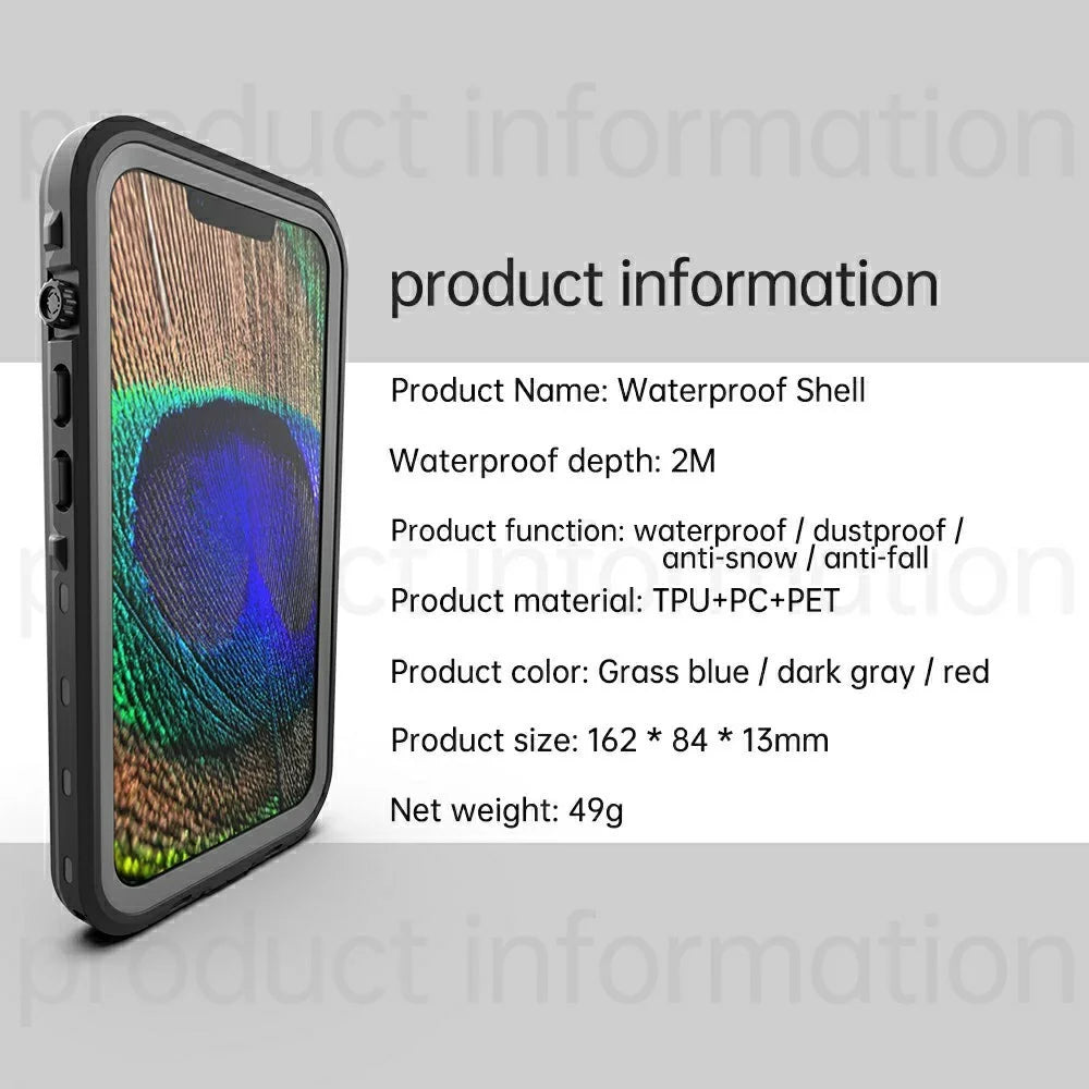 REDPEPPER Dot+ Series IP68 Waterproof IP6X Dustproof Drop-Proof Transparent Back Phone Case for iPhone 13 6.1 inch - Dark Grey - 2